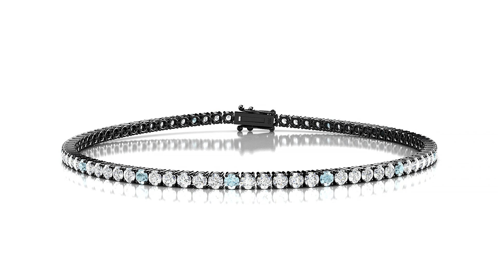 Capri 1-5 | 18k Black Gold 2 mm Round Natural Aquamarine & Diamond 15 cm Tennis Bracelet