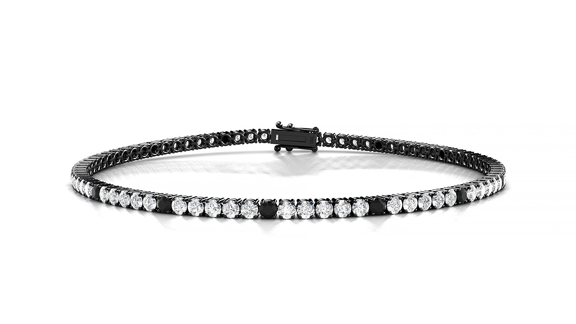 Capri 1-5 | 18k Black Gold 2 mm Round Natural Black Diamond & Diamond 16 cm Tennis Bracelet