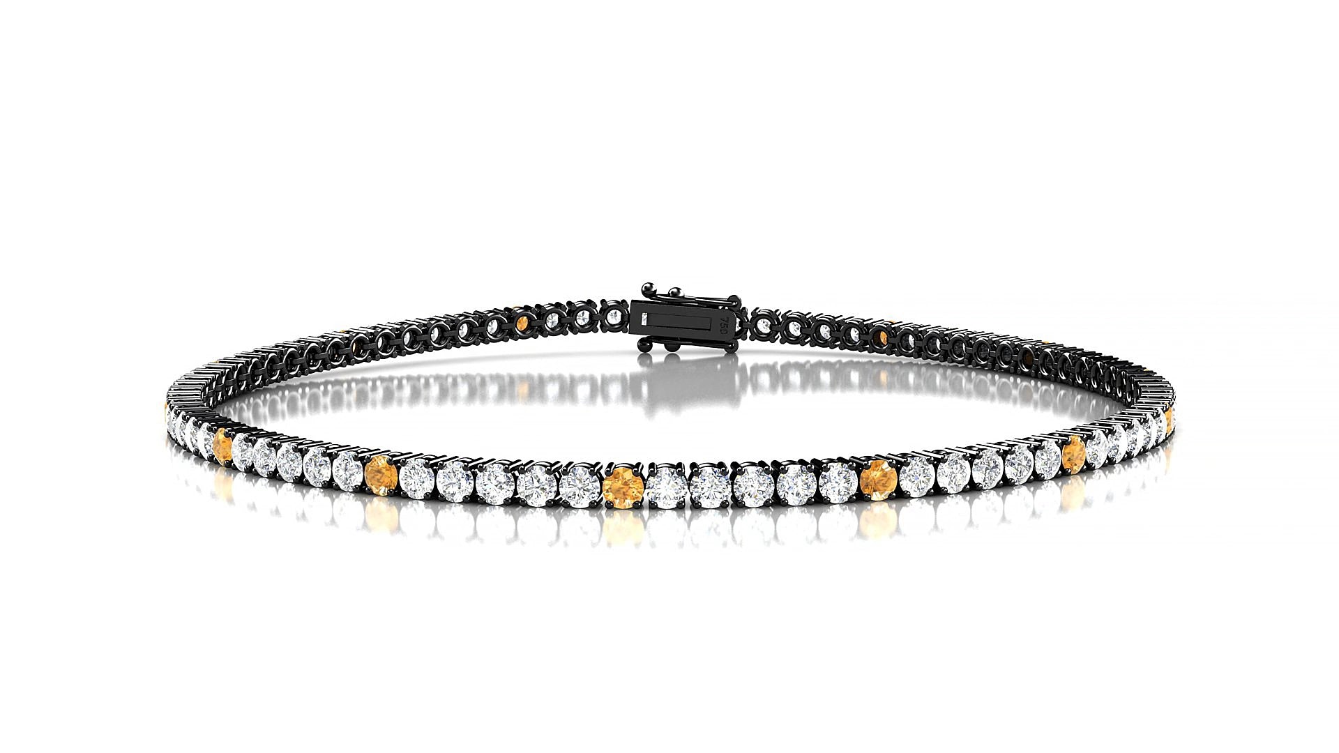 Capri 1-5 | 18k Black Gold 2 mm Round Natural Citrine & Diamond 20 cm Tennis Bracelet