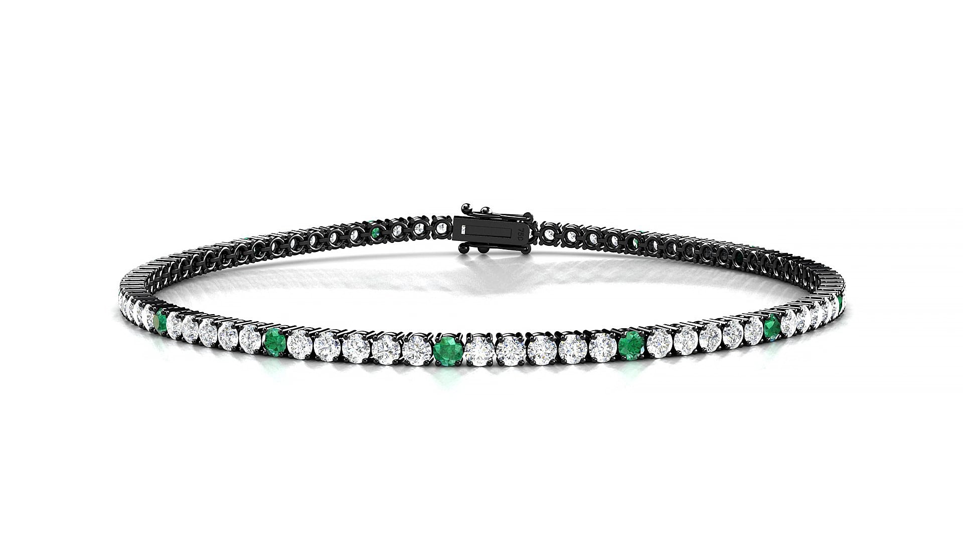 Capri 1-5 | 18k Black Gold 2 mm Round Natural Emerald & Diamond 15 cm Tennis Bracelet