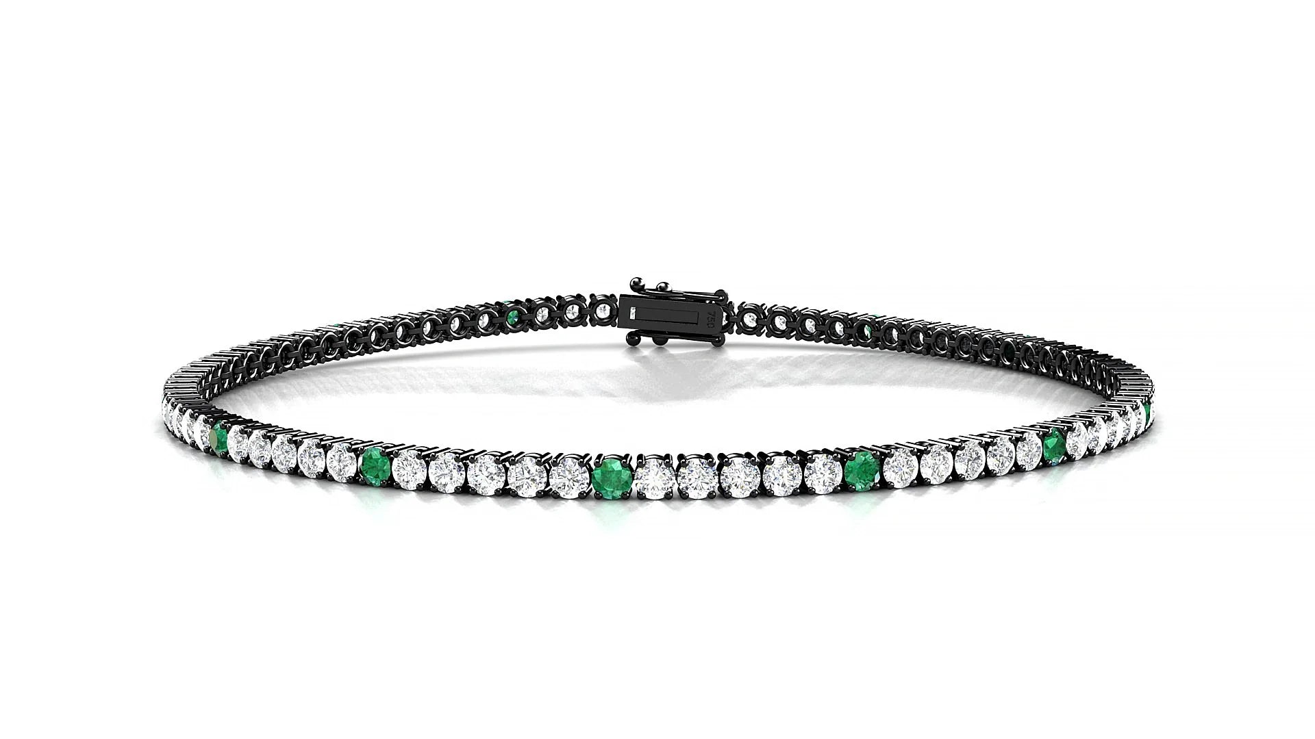 Capri 1-5 | 18k Black Gold 2 mm Round Natural Emerald & Diamond Tennis Bracelet