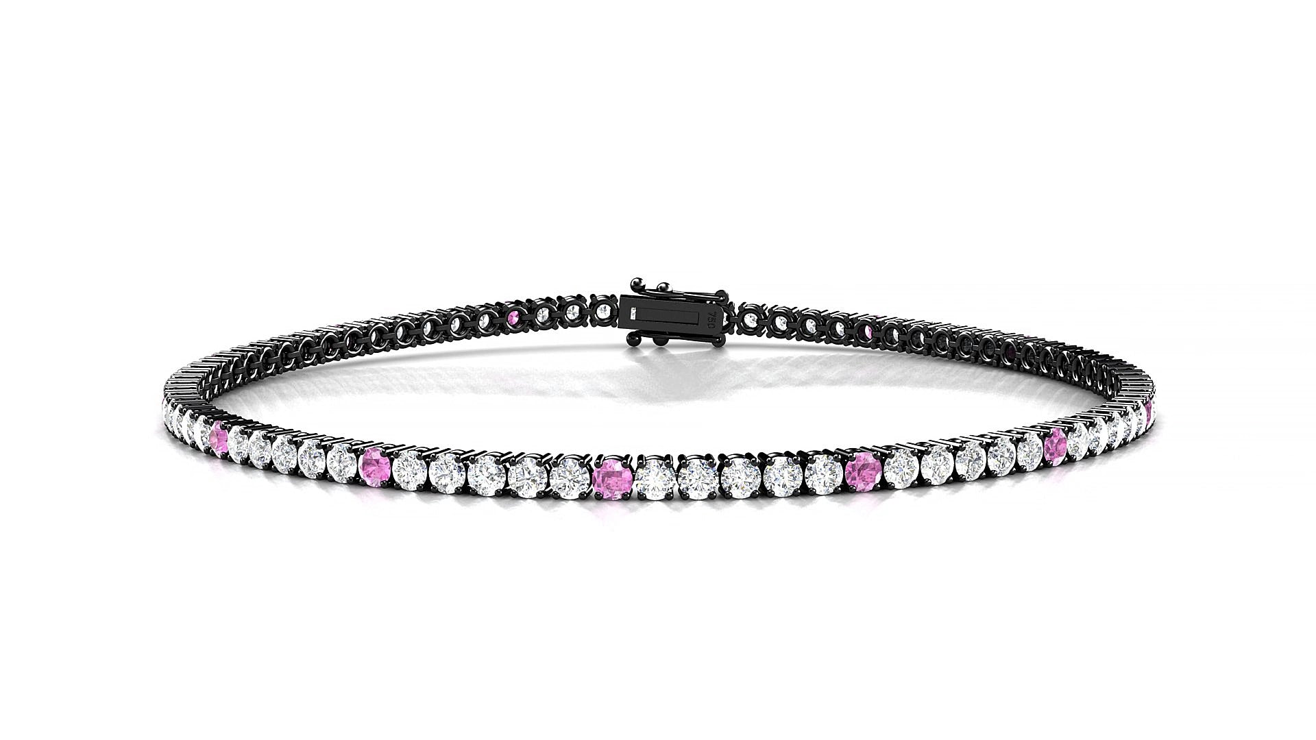 Capri 1-5 | 18k Black Gold 2 mm Round Natural Pink Sapphire & Diamond 18 cm Tennis Bracelet
