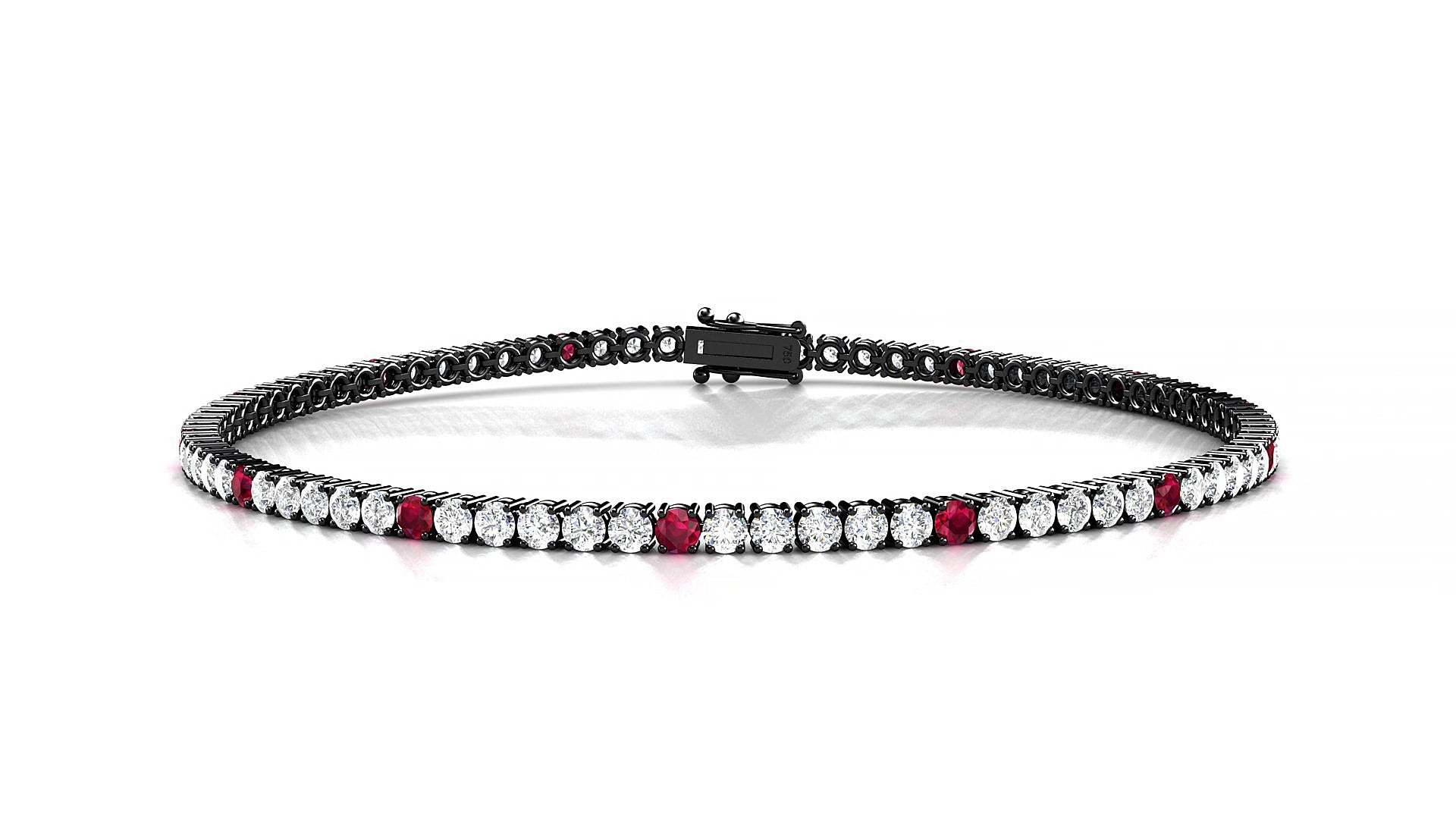 Capri 1-5 | 18k Black Gold 2 mm Round Natural Ruby & Diamond 15 cm Tennis Bracelet