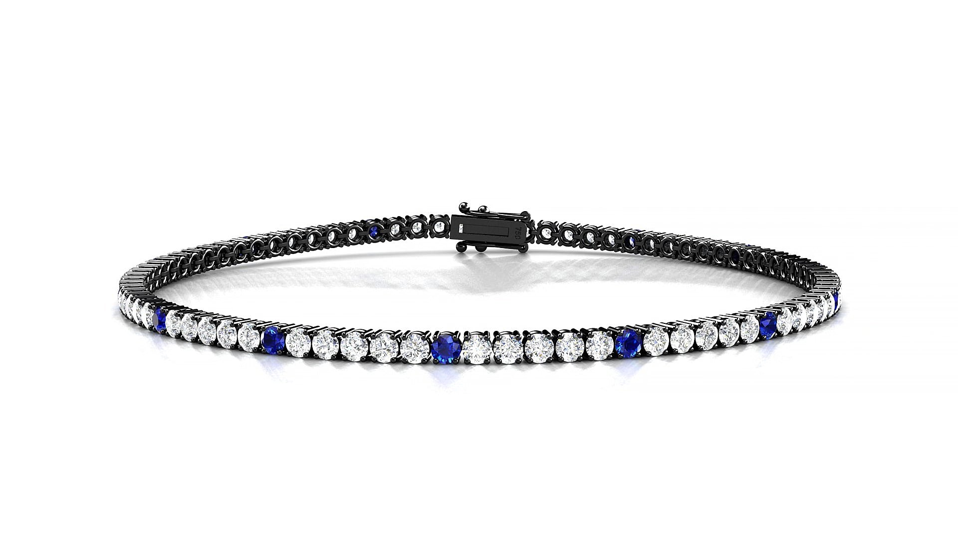 Capri 1-5 | 18k Black Gold 2 mm Round Natural Sapphire & Diamond 15 cm Tennis Bracelet