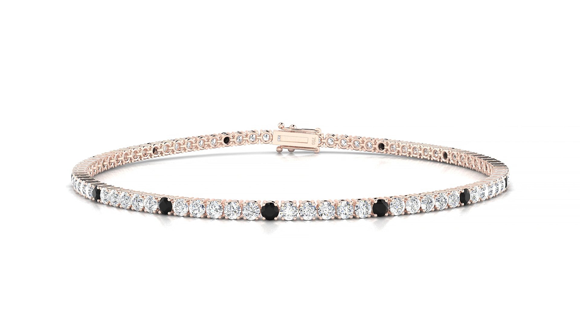 Capri 1-5 | 18k Rose Gold 2 mm Round Natural Black Diamond & Diamond 20 cm Tennis Bracelet