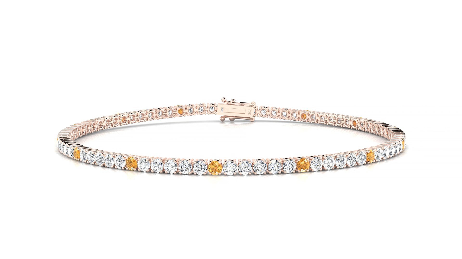 Capri 1-5 | 18k Rose Gold 2 mm Round Natural Citrine & Diamond 17 cm Tennis Bracelet