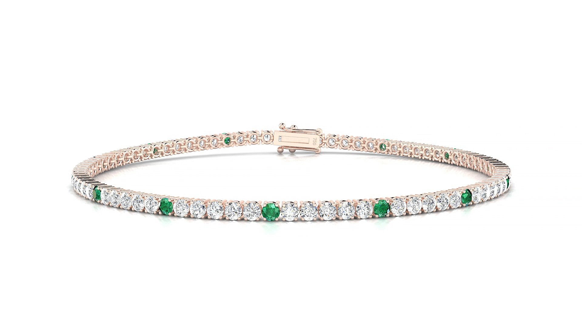 Capri 1-5 | 18k Rose Gold 2 mm Round Natural Emerald & Diamond 18 cm Tennis Bracelet