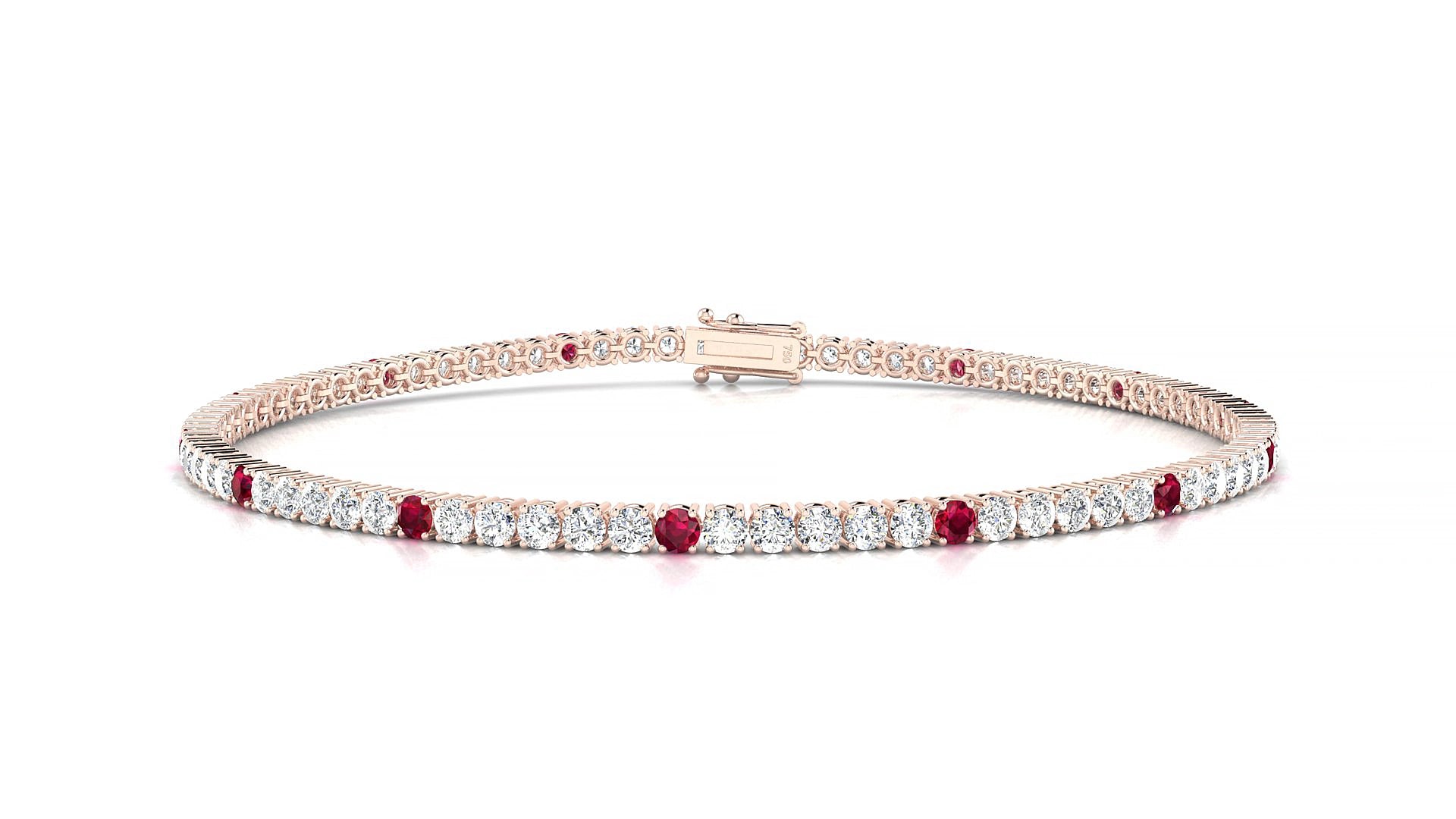 Capri 1-5 | 18k Rose Gold 2 mm Round Natural Ruby & Diamond 20 cm Tennis Bracelet