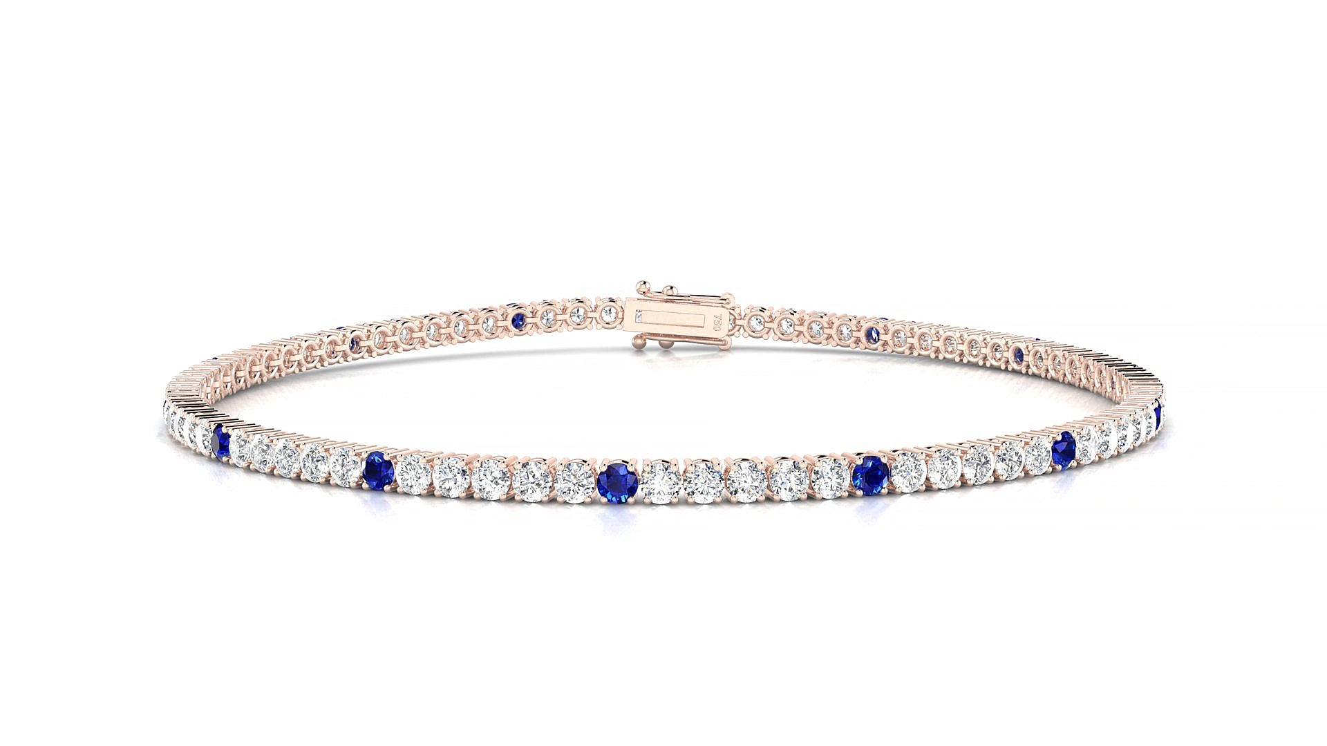 Capri 1-5 | 18k Rose Gold 2 mm Round Natural Sapphire & Diamond 15 cm Tennis Bracelet