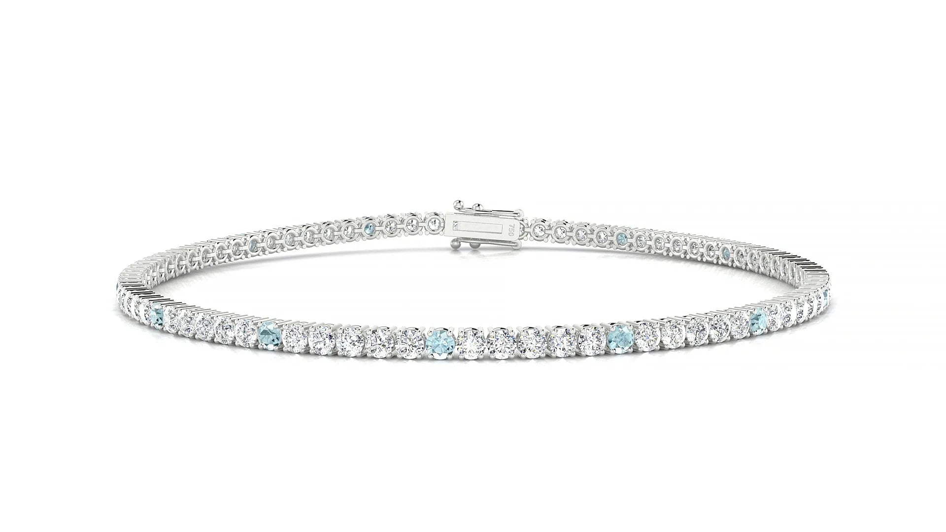 Capri 1-5 | 18k White Gold 2 mm Round Natural Aquamarine & Diamond Tennis Bracelet