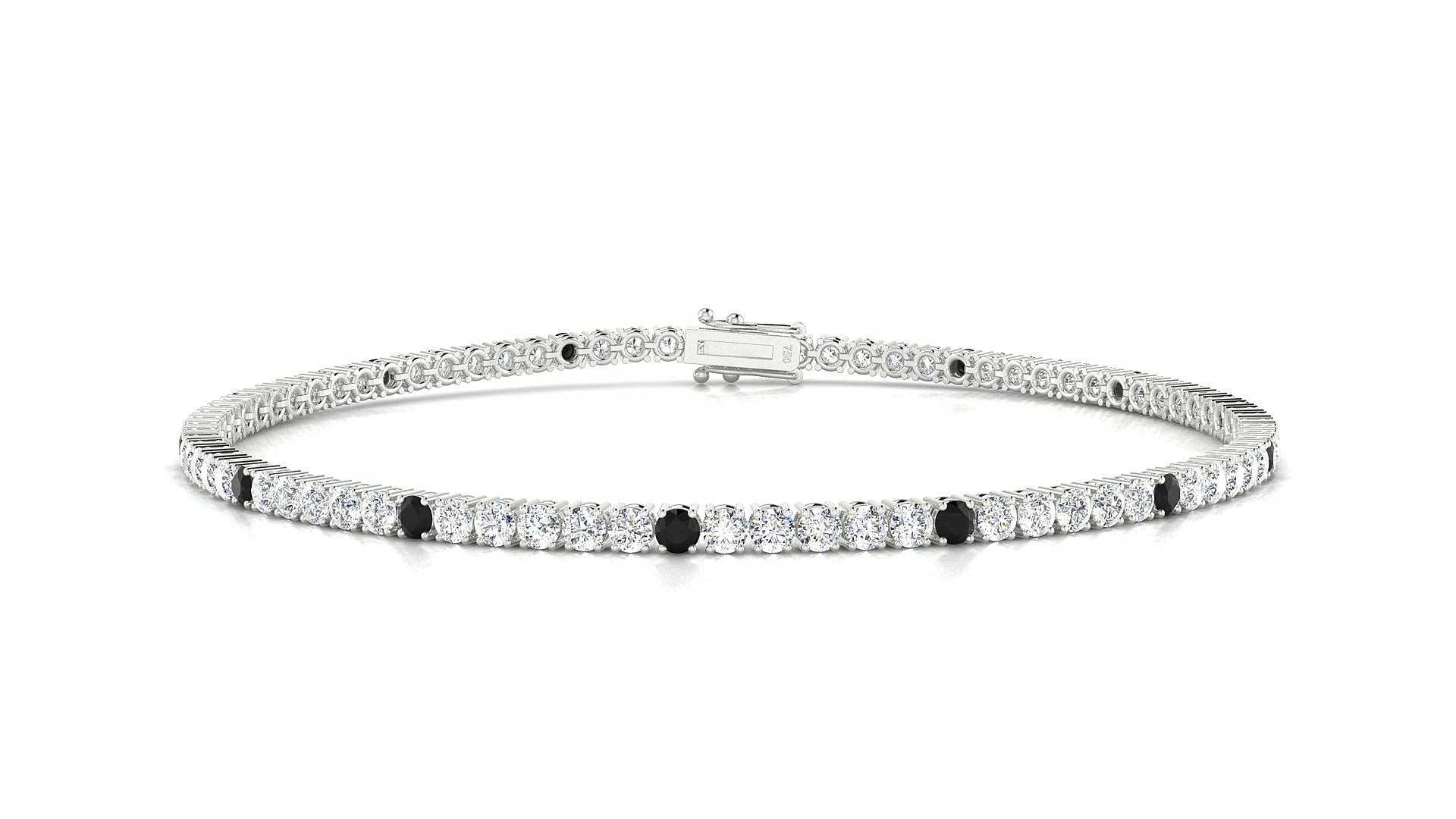 Capri 1-5 | 18k White Gold 2 mm Round Natural Black Diamond & Diamond 15 cm Tennis Bracelet