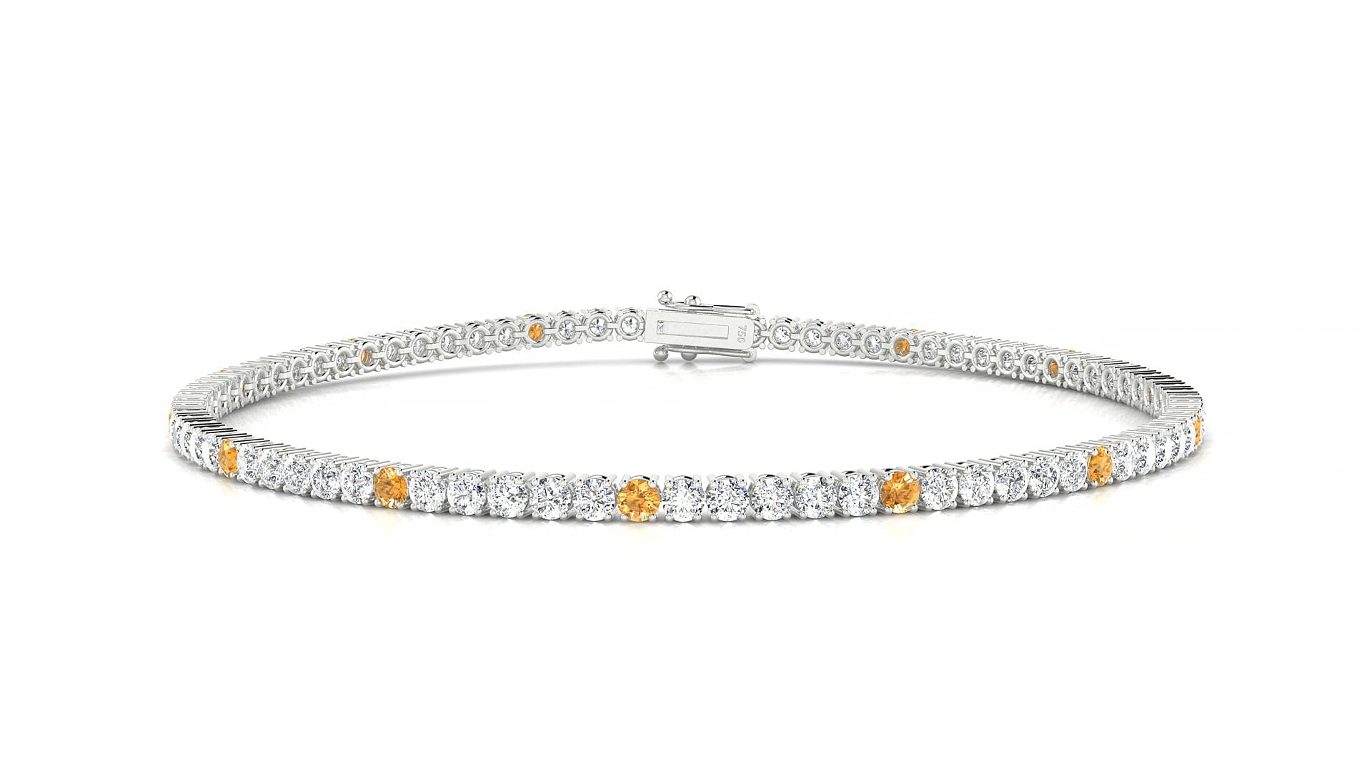 Capri 1-5 | 18k White Gold 2 mm Round Natural Citrine & Diamond 15 cm Tennis Bracelet