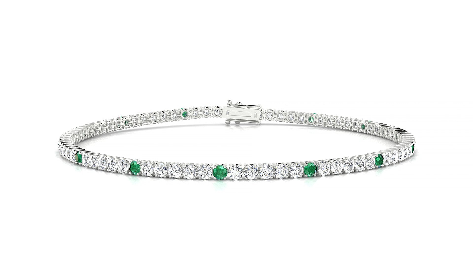 Capri 1-5 | 18k White Gold 2 mm Round Natural Emerald & Diamond 19 cm Tennis Bracelet