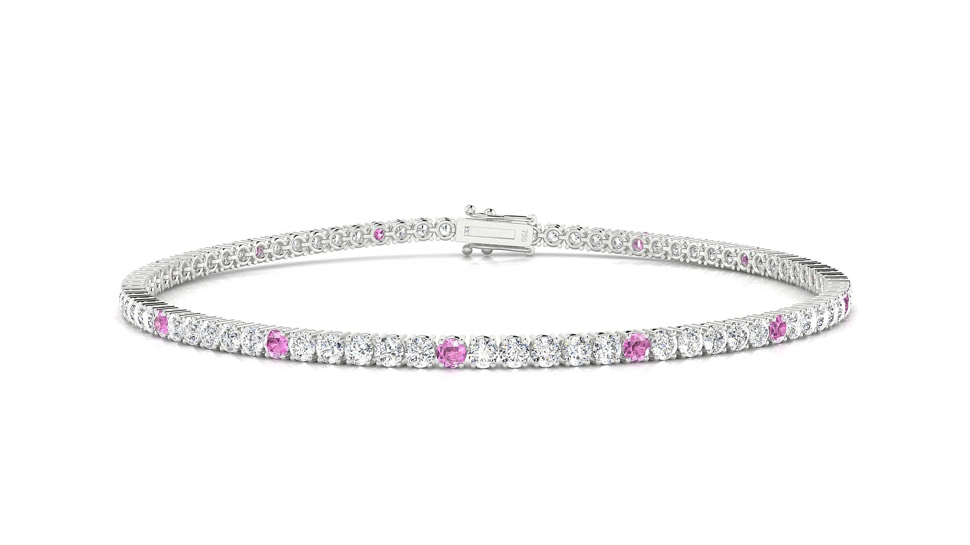 Capri 1-5 | 18k White Gold 2 mm Round Natural Pink Sapphire & Diamond 15 cm Tennis Bracelet