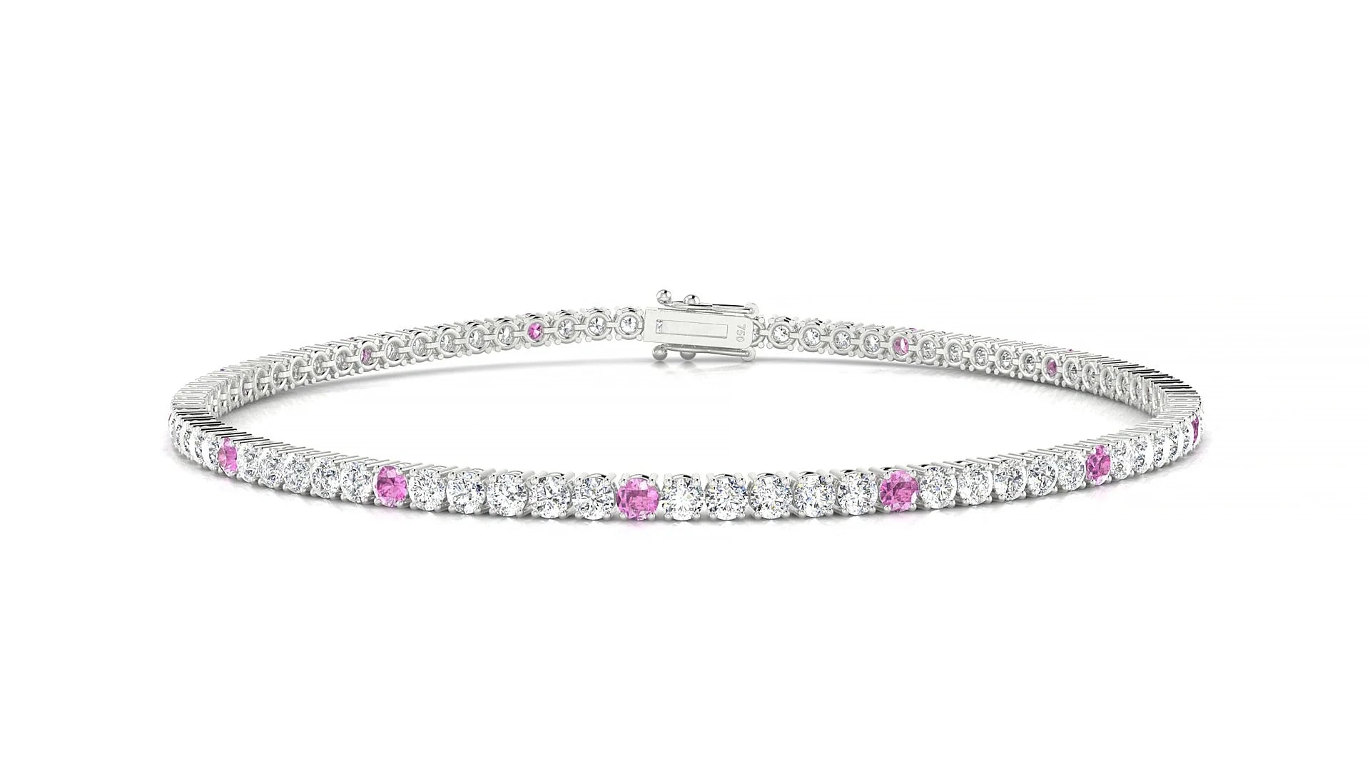Capri 1-5 | 18k White Gold 2 mm Round Natural Pink Sapphire & Diamond Tennis Bracelet