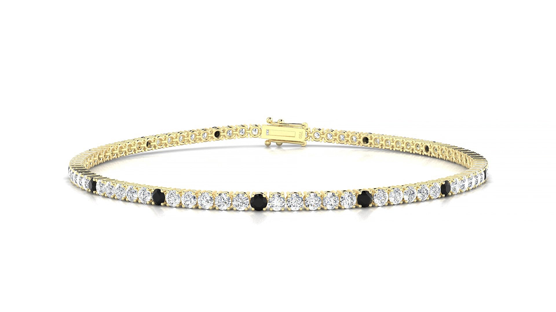 Capri 1-5 | 18k Yellow Gold 2 mm Round Natural Black Diamond & Diamond 17 cm Tennis Bracelet