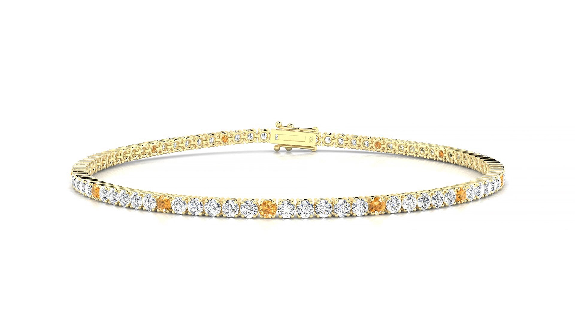 Capri 1-5 | 18k Yellow Gold 2 mm Round Natural Citrine & Diamond 17 cm Tennis Bracelet