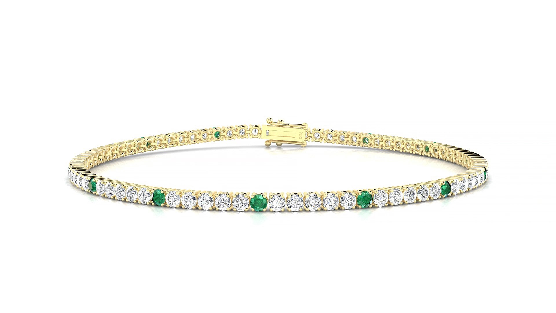 Capri 1-5 | 18k Yellow Gold 2 mm Round Natural Emerald & Diamond 15 cm Tennis Bracelet