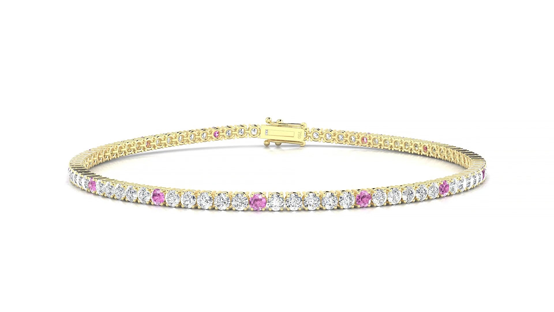 Capri 1-5 | 18k Yellow Gold 2 mm Round Natural Pink Sapphire & Diamond Tennis Bracelet