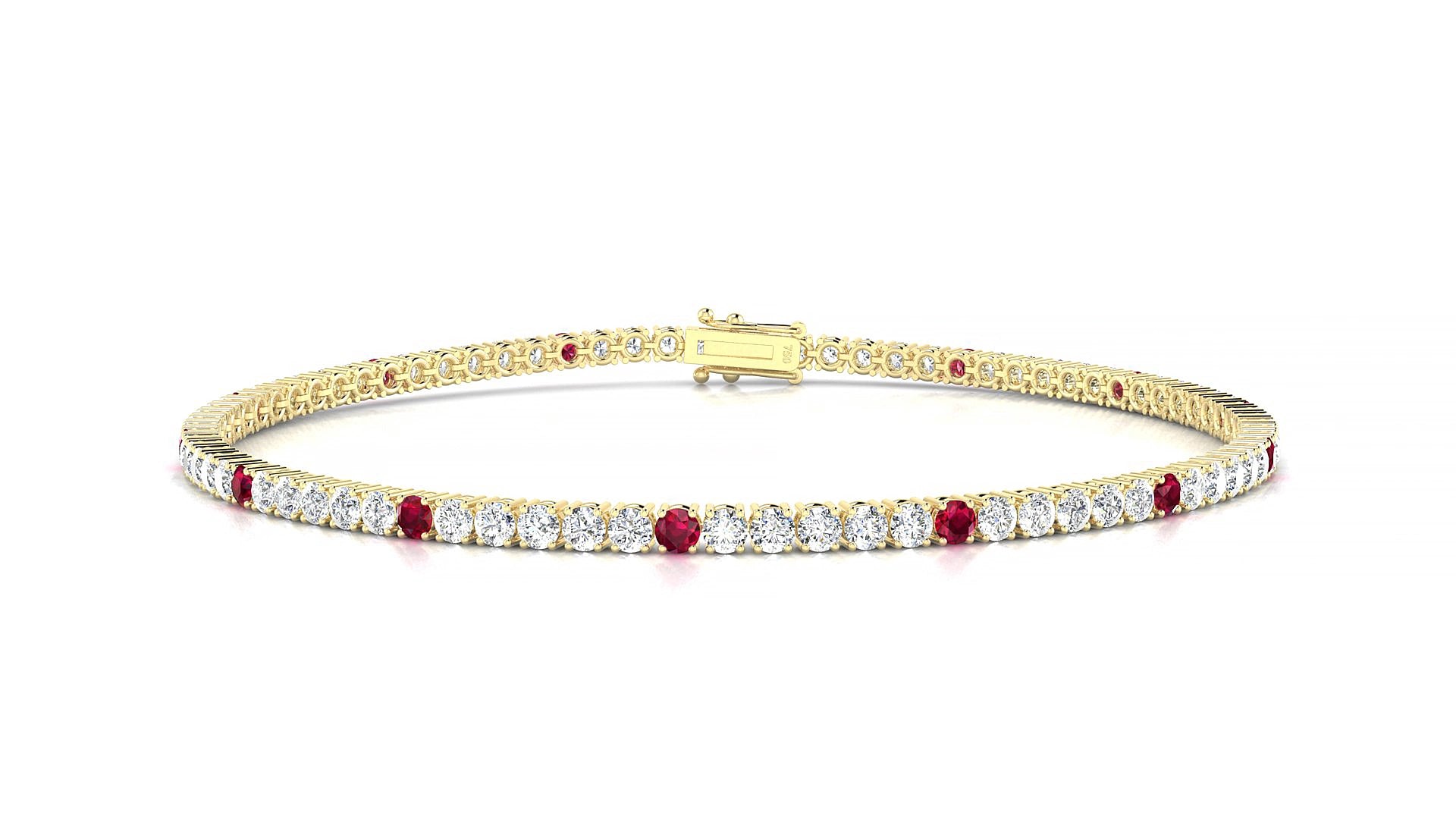 Capri 1-5 | 18k Yellow Gold 2 mm Round Natural Ruby & Diamond 18 cm Tennis Bracelet