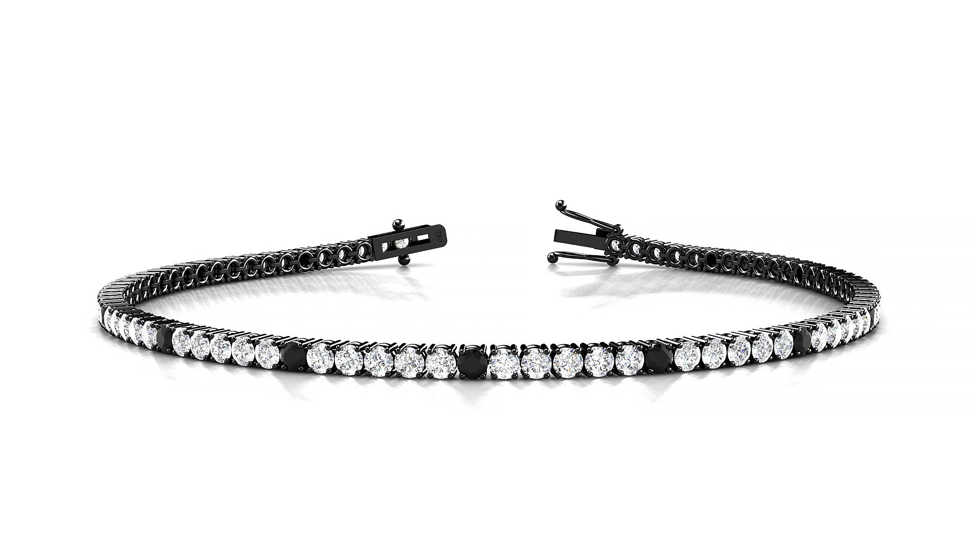Capri 1-5 | 18k Black Gold 2 mm Round Natural Black Diamond & Diamond 17 cm Tennis Bracelet