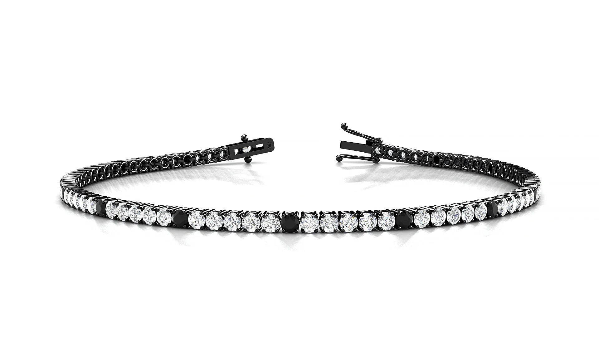 Capri 1-5 | 18k Black Gold 2 mm Round Natural Black Diamond & Diamond Tennis Bracelet