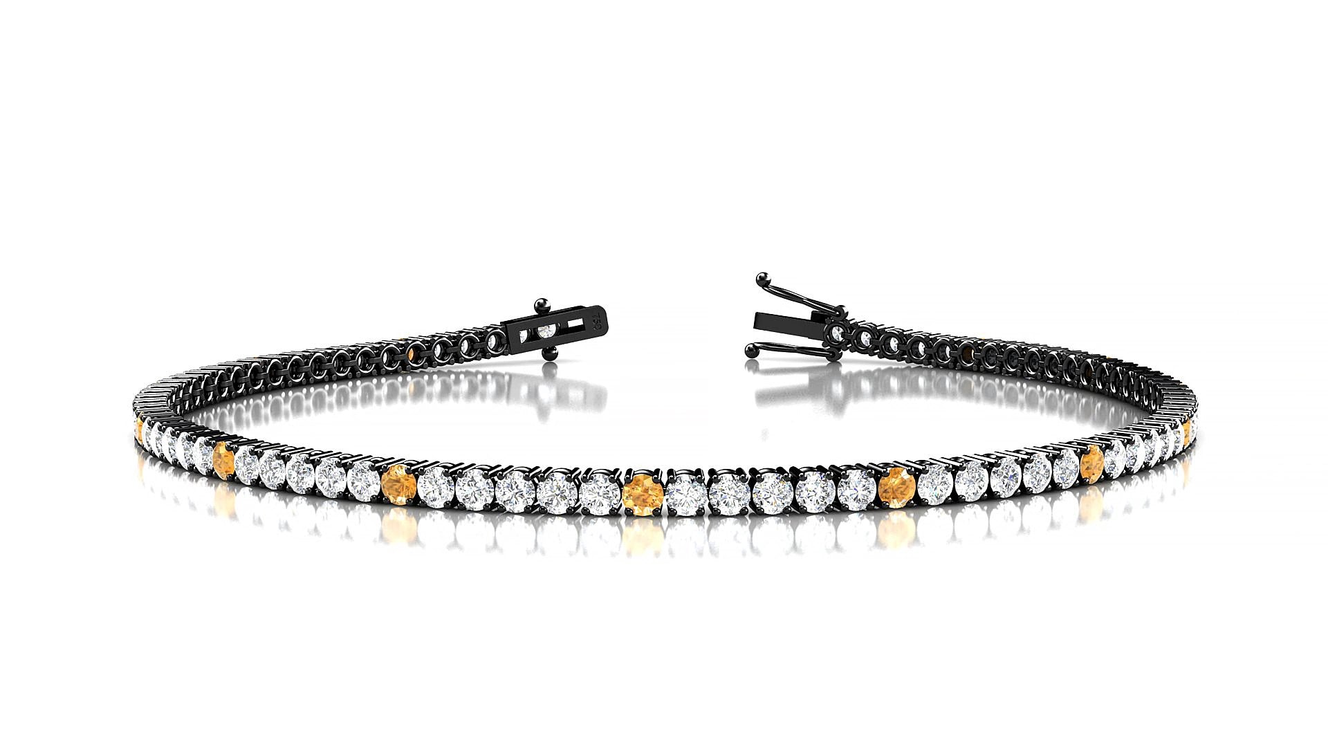 Capri 1-5 | 18k Black Gold 2 mm Round Natural Citrine & Diamond 20 cm Tennis Bracelet