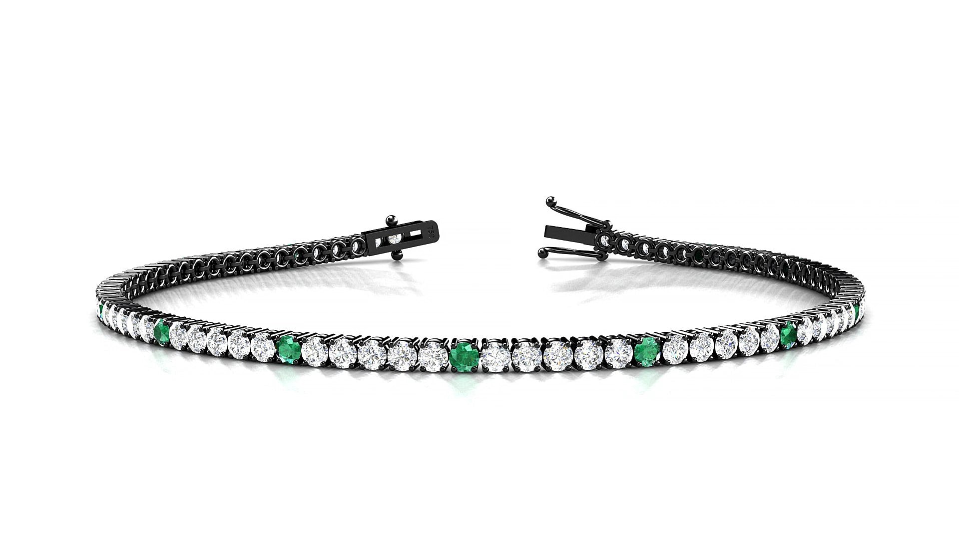Capri 1-5 | 18k Black Gold 2 mm Round Natural Emerald & Diamond 16 cm Tennis Bracelet