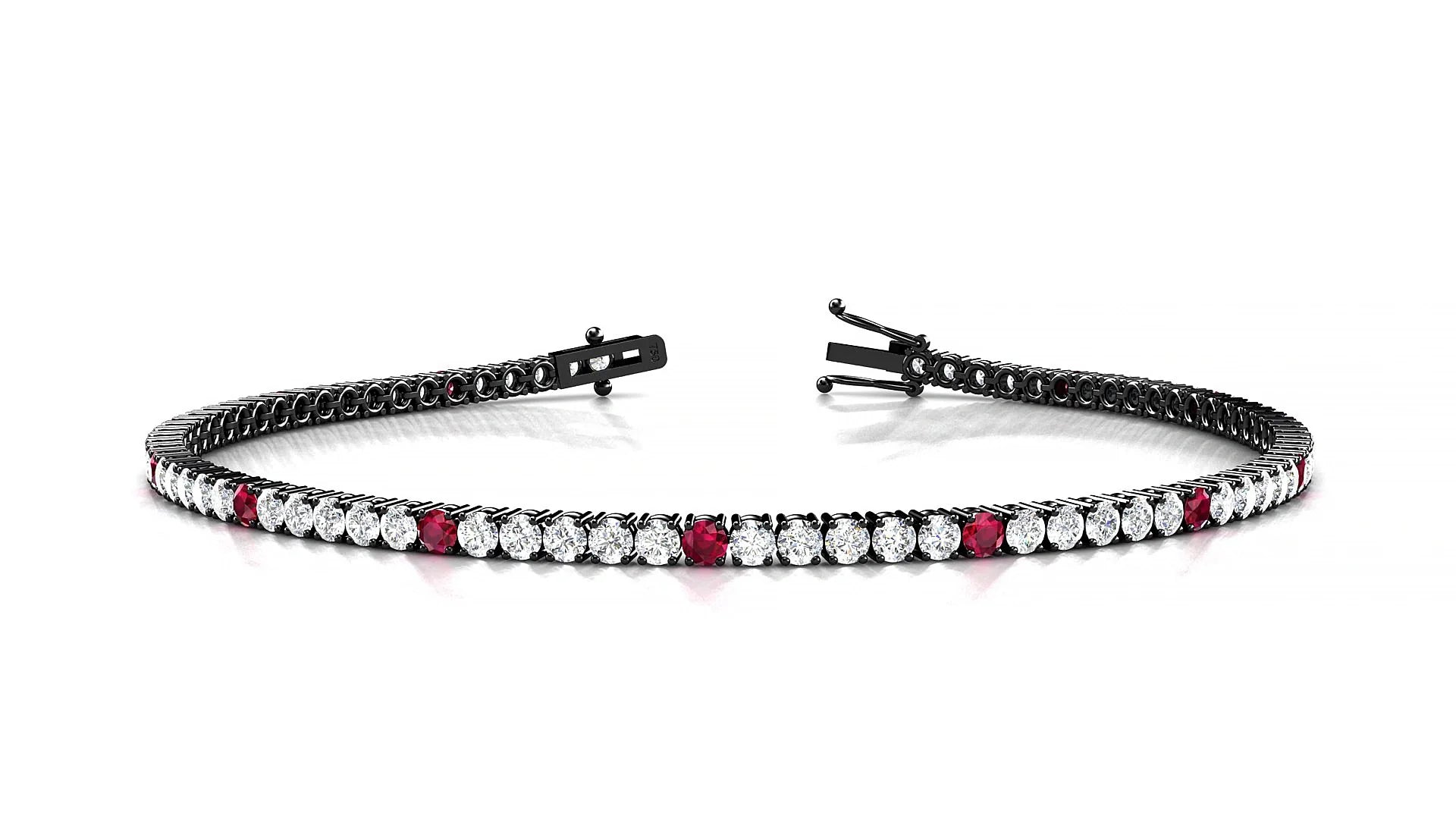 Capri 1-5 | 18k Black Gold 2 mm Round Natural Ruby & Diamond Tennis Bracelet