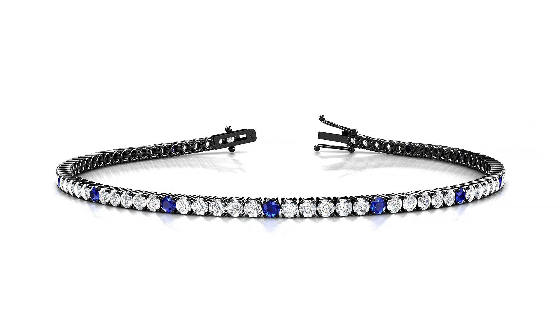 Capri 1-5 | 18k Black Gold 2 mm Round Natural Sapphire & Diamond 16 cm Tennis Bracelet