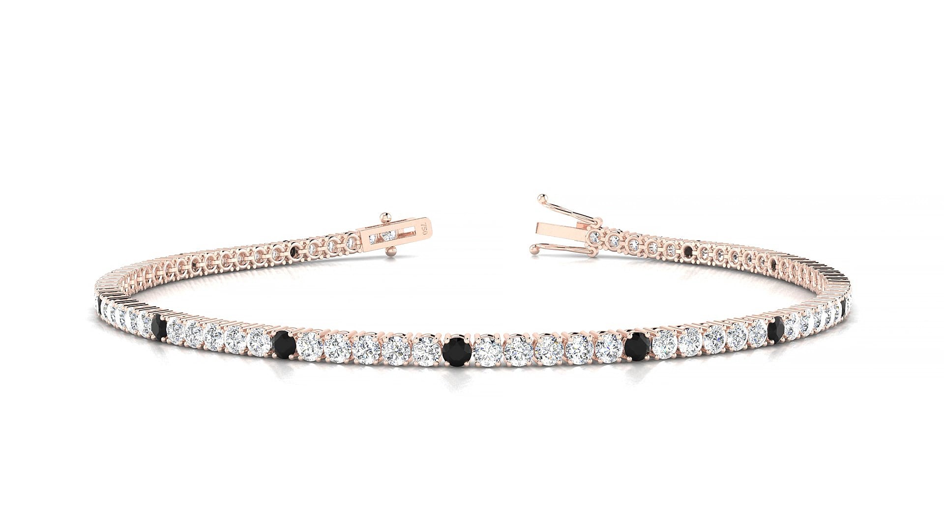 Capri 1-5 | 18k Rose Gold 2 mm Round Natural Black Diamond & Diamond 19 cm Tennis Bracelet
