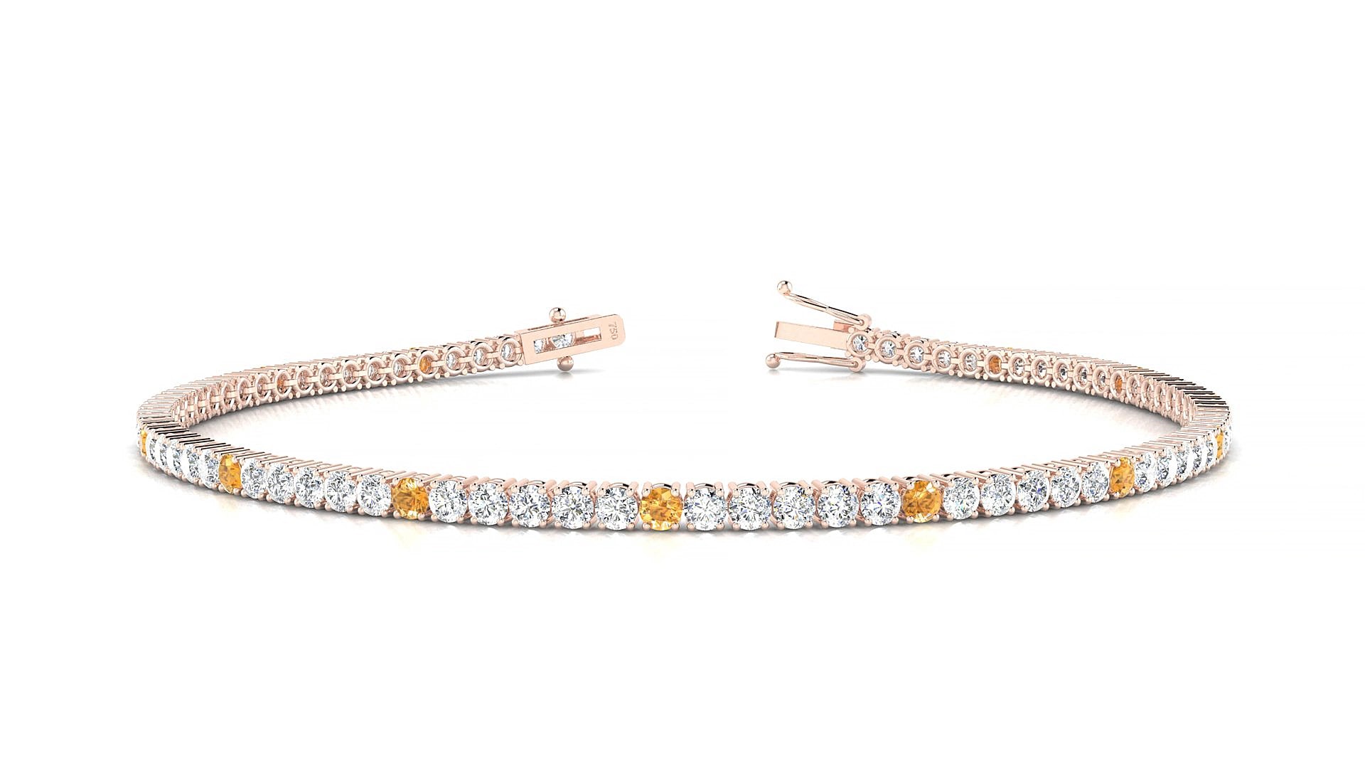 Capri 1-5 | 18k Rose Gold 2 mm Round Natural Citrine & Diamond 19 cm Tennis Bracelet