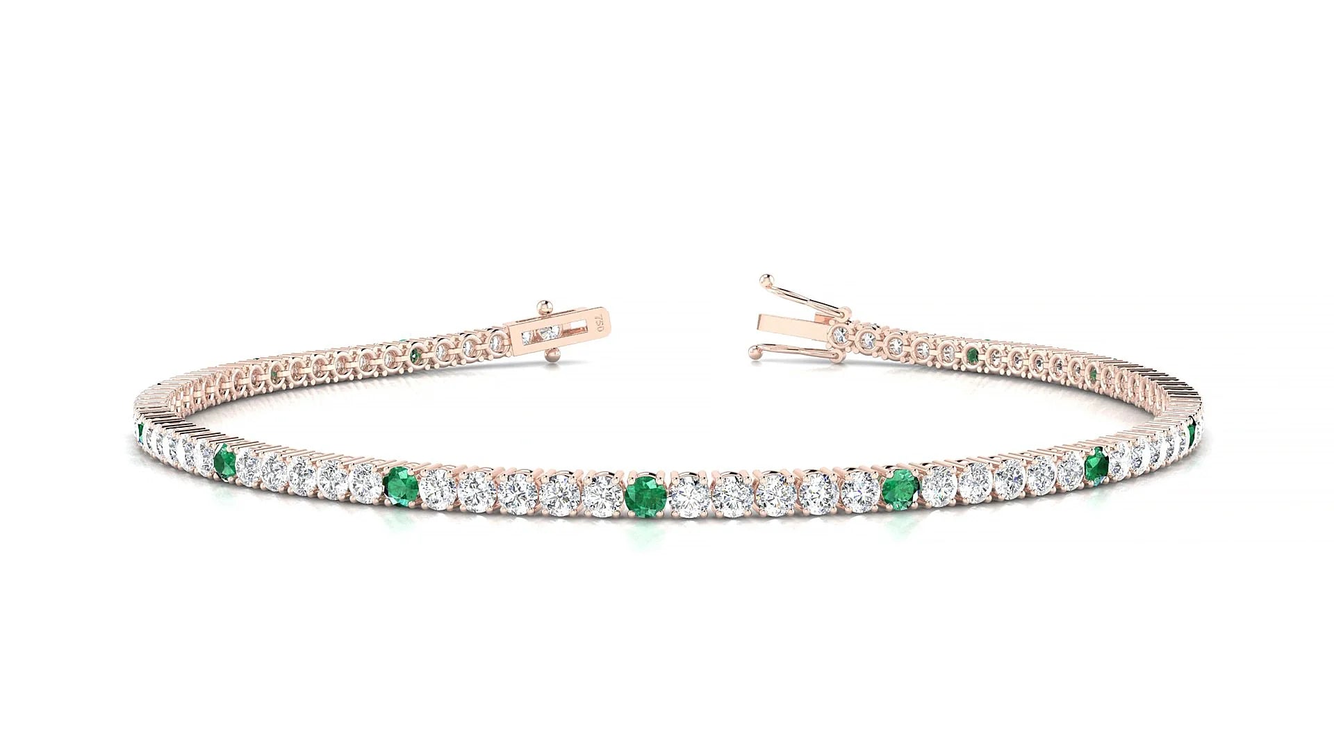 Capri 1-5 | 18k Rose Gold 2 mm Round Natural Emerald & Diamond Tennis Bracelet