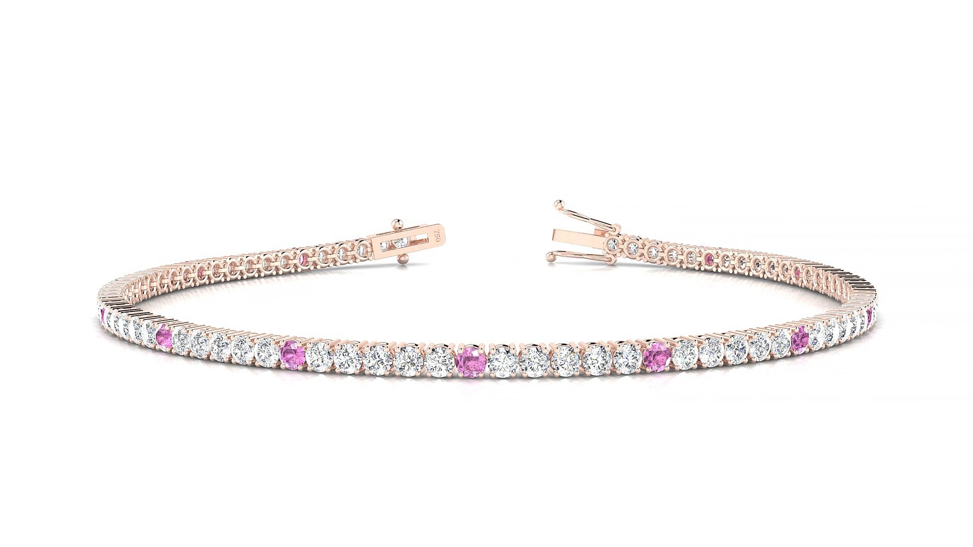 Capri 1-5 | 18k Rose Gold 2 mm Round Natural Pink Sapphire & Diamond 15 cm Tennis Bracelet