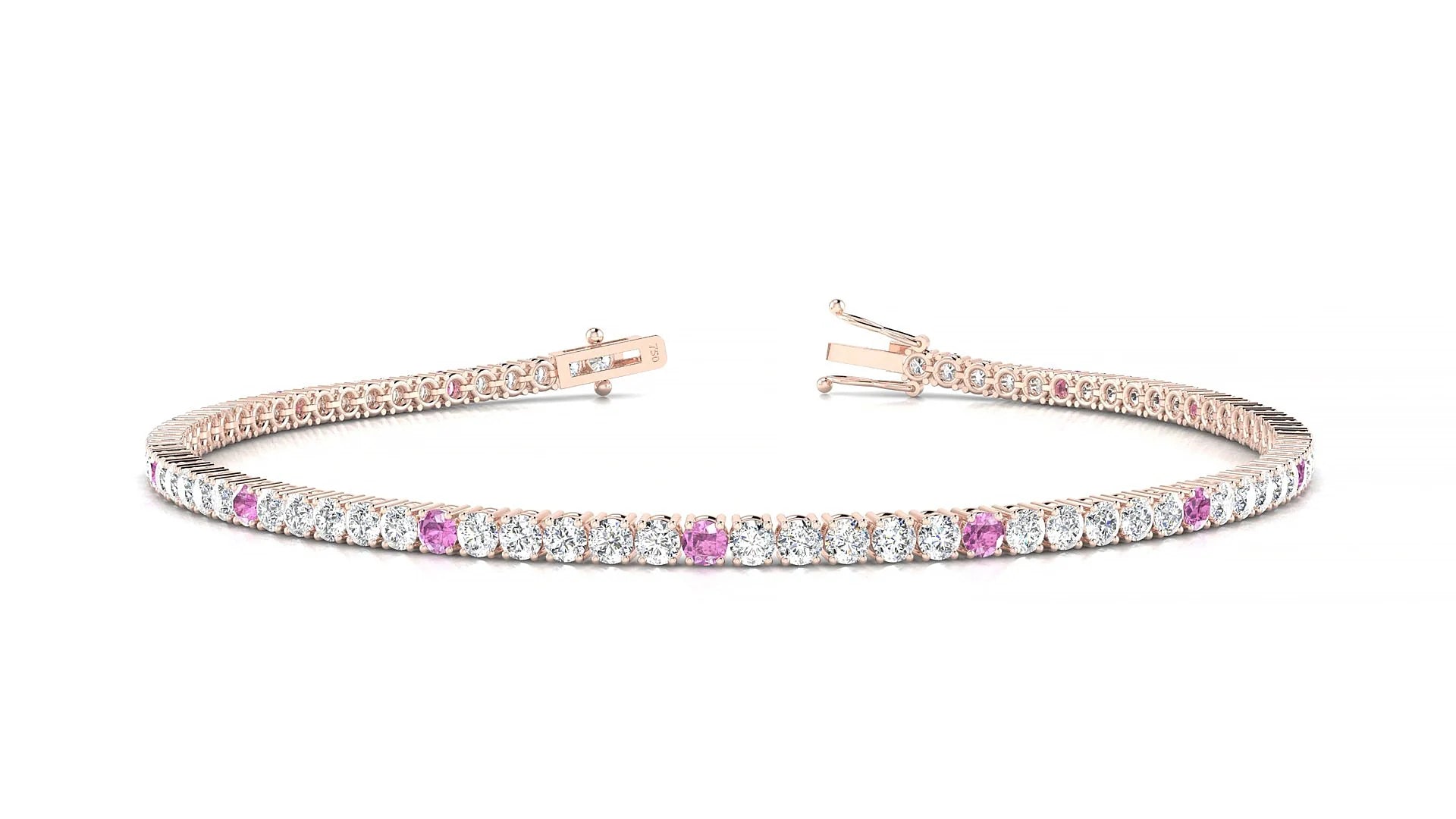 Capri 1-5 | 18k Rose Gold 2 mm Round Natural Pink Sapphire & Diamond Tennis Bracelet