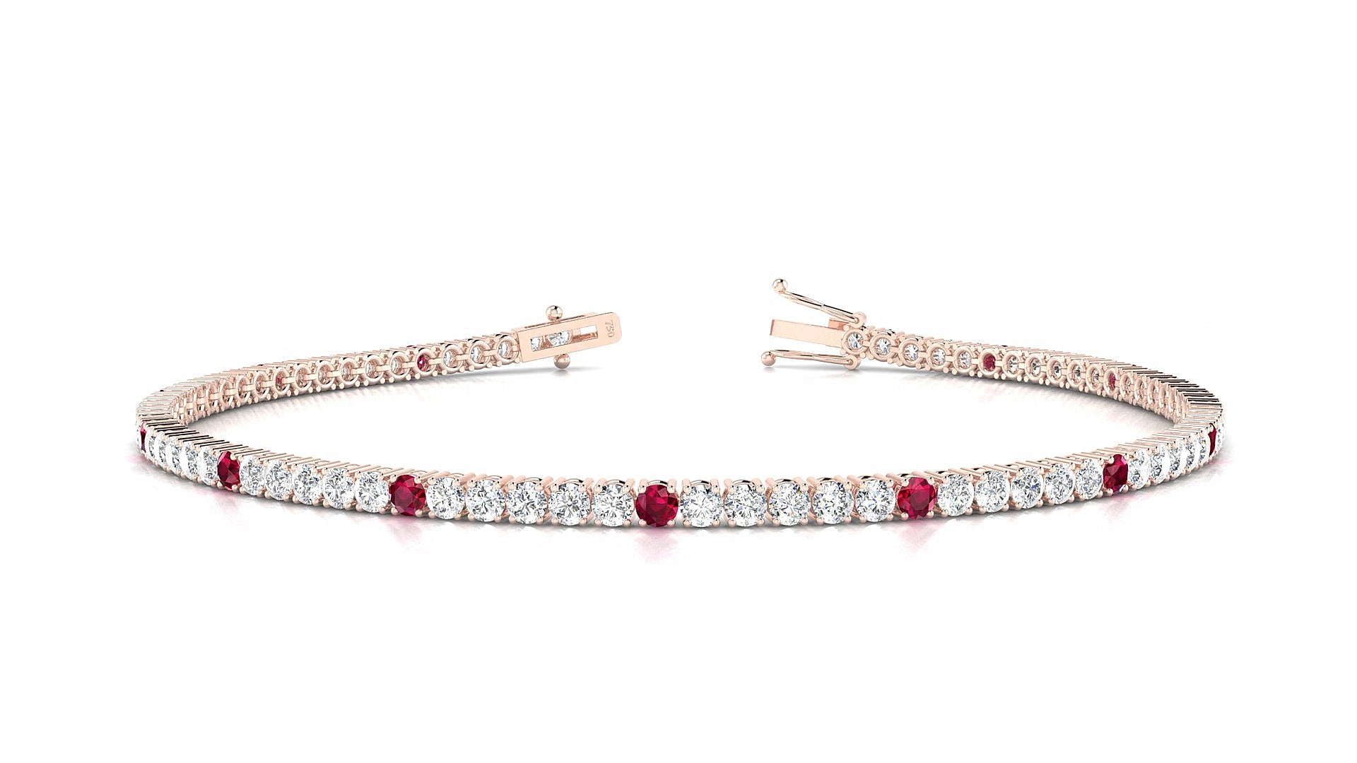 Capri 1-5 | 18k Rose Gold 2 mm Round Natural Ruby & Diamond 18 cm Tennis Bracelet
