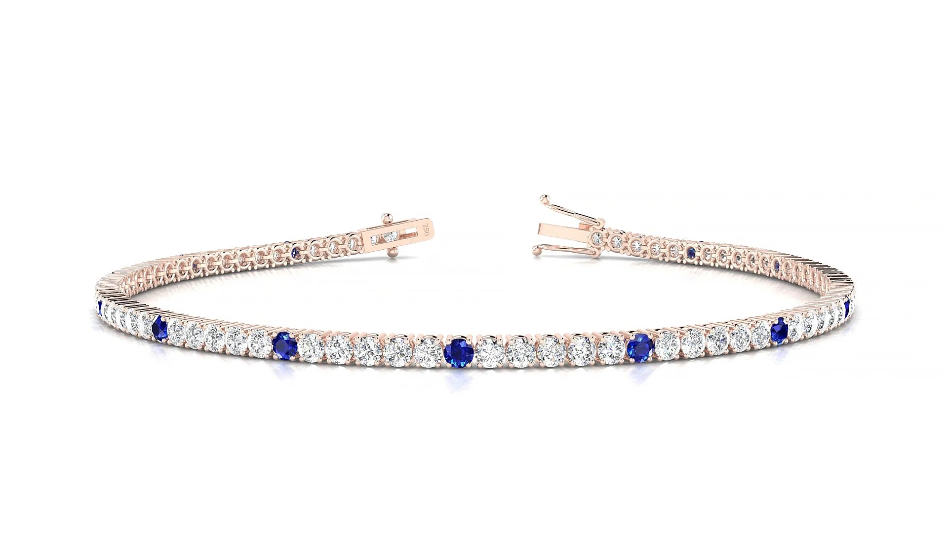 Capri 1-5 | 18k Rose Gold 2 mm Round Natural Sapphire & Diamond Tennis Bracelet