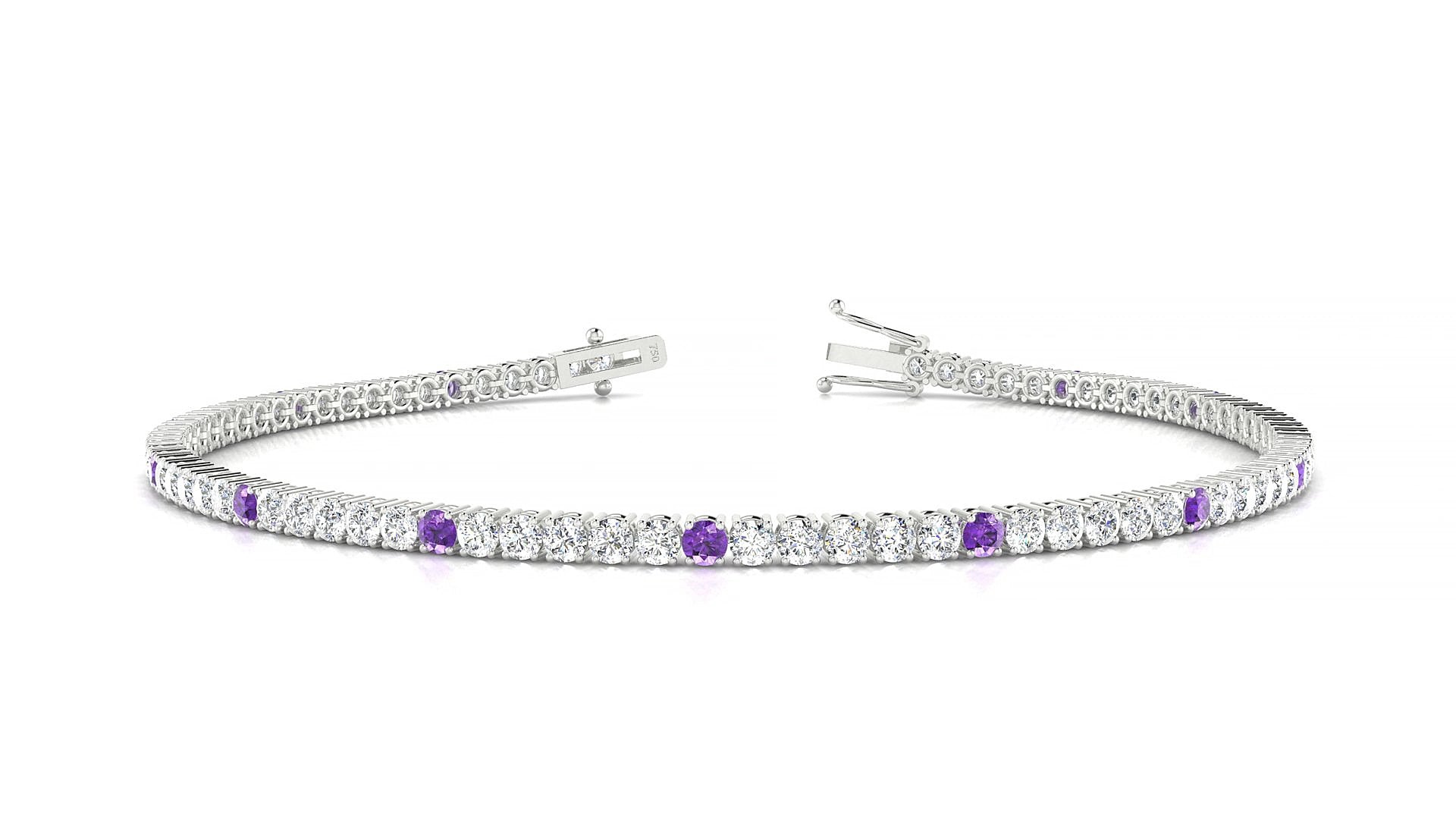 Capri 1-5 | 18k White Gold 2 mm Round Natural Amethyst & Diamond 18 cm Tennis Bracelet