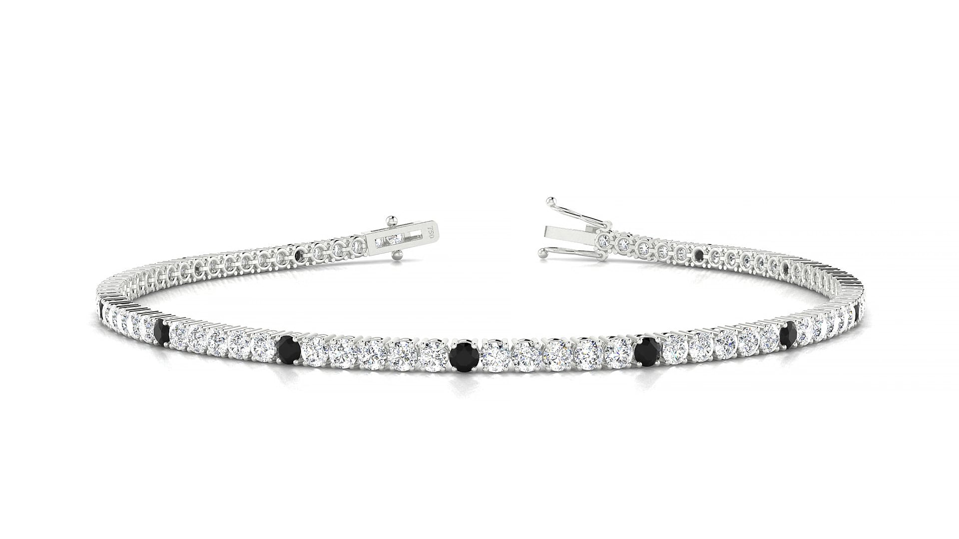 Capri 1-5 | 18k White Gold 2 mm Round Natural Black Diamond & Diamond 15 cm Tennis Bracelet
