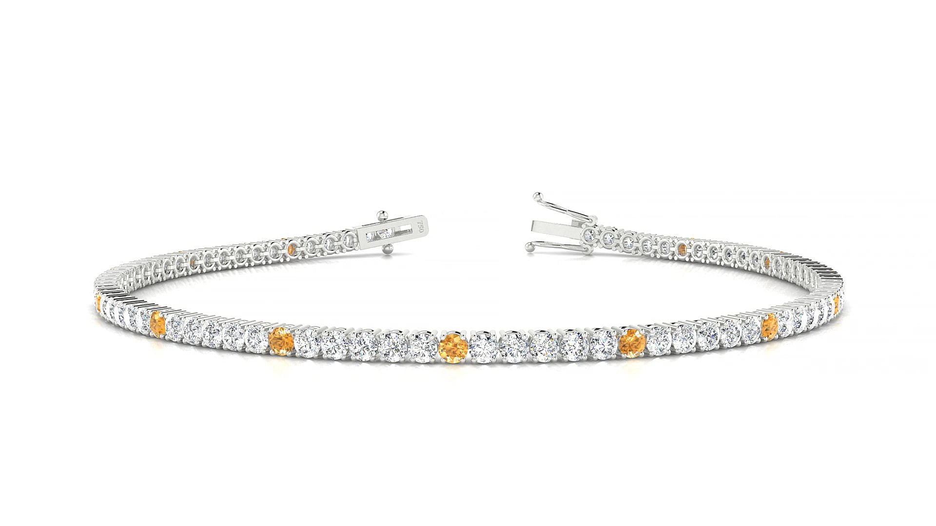 Capri 1-5 | 18k White Gold 2 mm Round Natural Citrine & Diamond 18 cm Tennis Bracelet