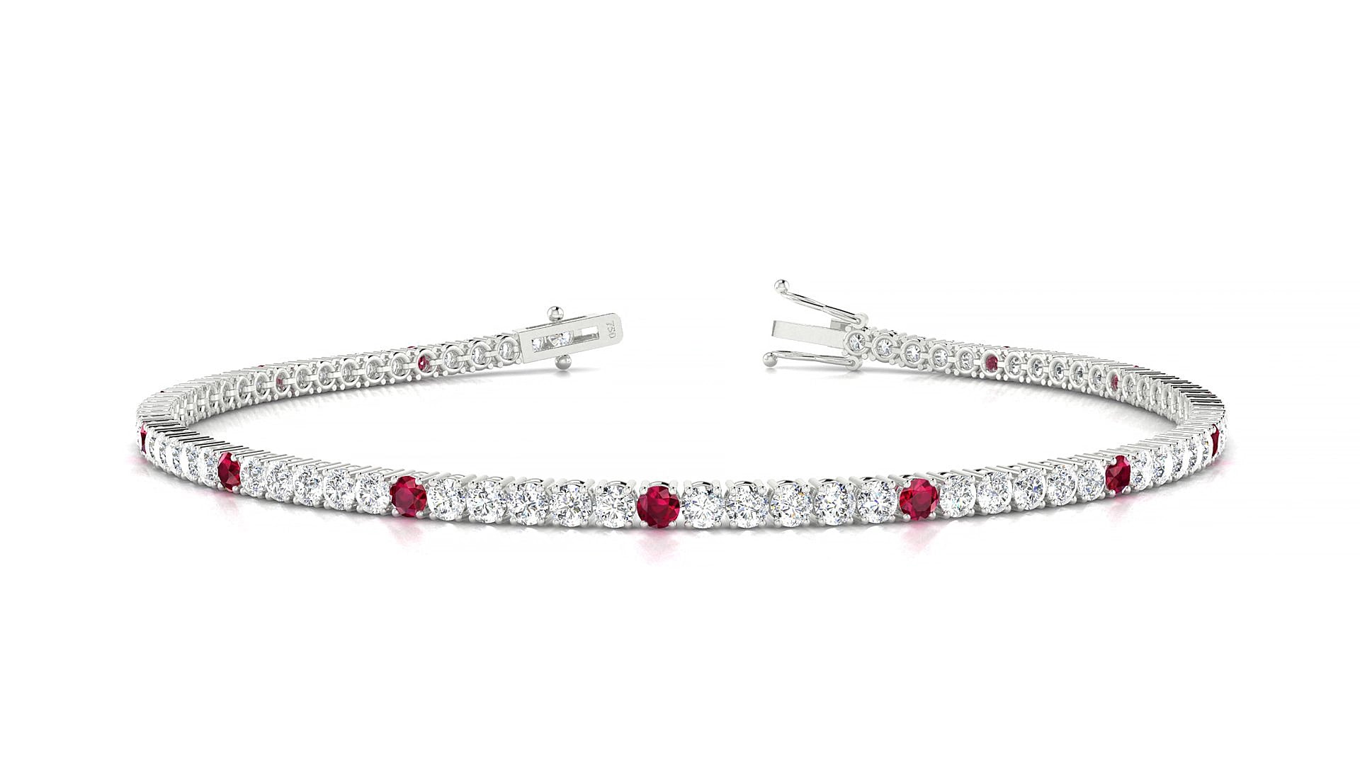 Capri 1-5 | 18k White Gold 2 mm Round Natural Ruby & Diamond 18 cm Tennis Bracelet