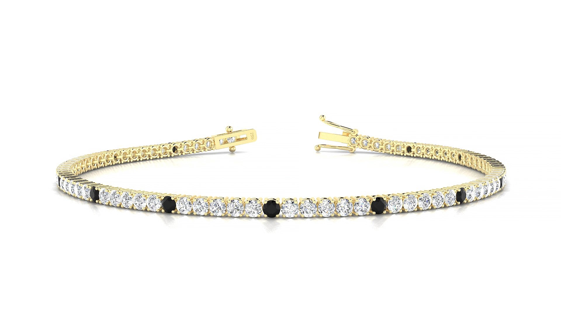 Capri 1-5 | 18k Yellow Gold 2 mm Round Natural Black Diamond & Diamond 15 cm Tennis Bracelet