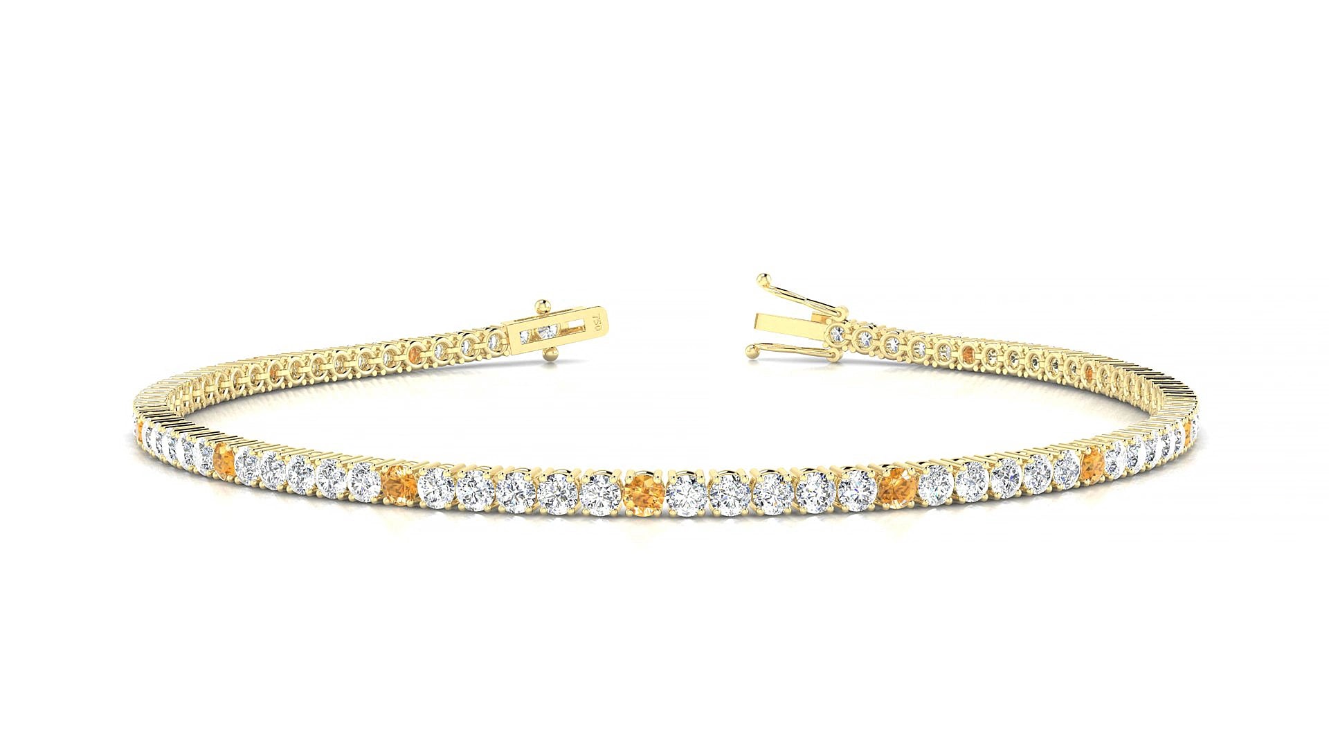 Capri 1-5 | 18k Yellow Gold 2 mm Round Natural Citrine & Diamond 16 cm Tennis Bracelet