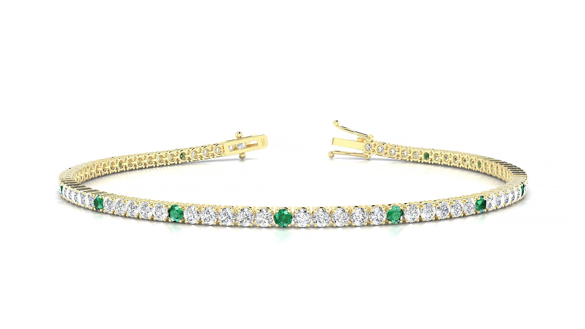 Capri 1-5 | 18k Yellow Gold 2 mm Round Natural Emerald & Diamond 15 cm Tennis Bracelet