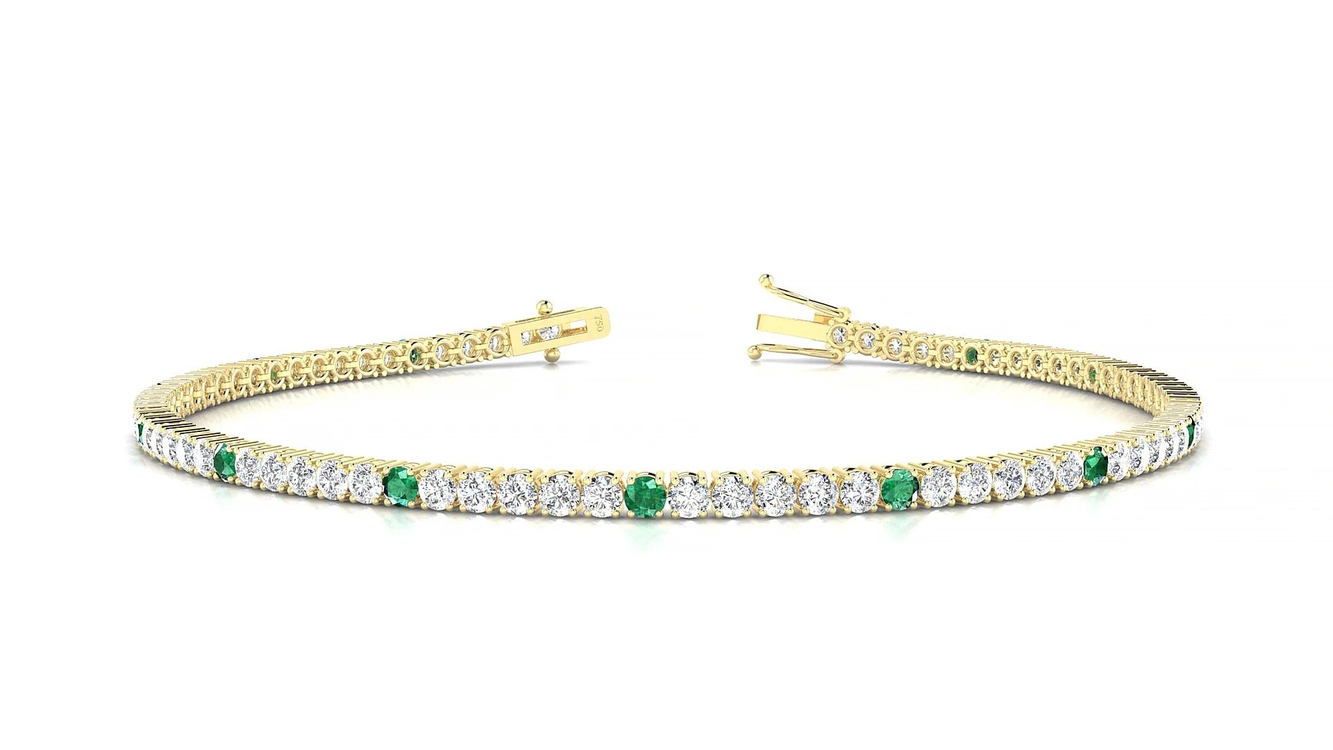 Capri 1-5 | 18k Yellow Gold 2 mm Round Natural Emerald & Diamond Tennis Bracelet