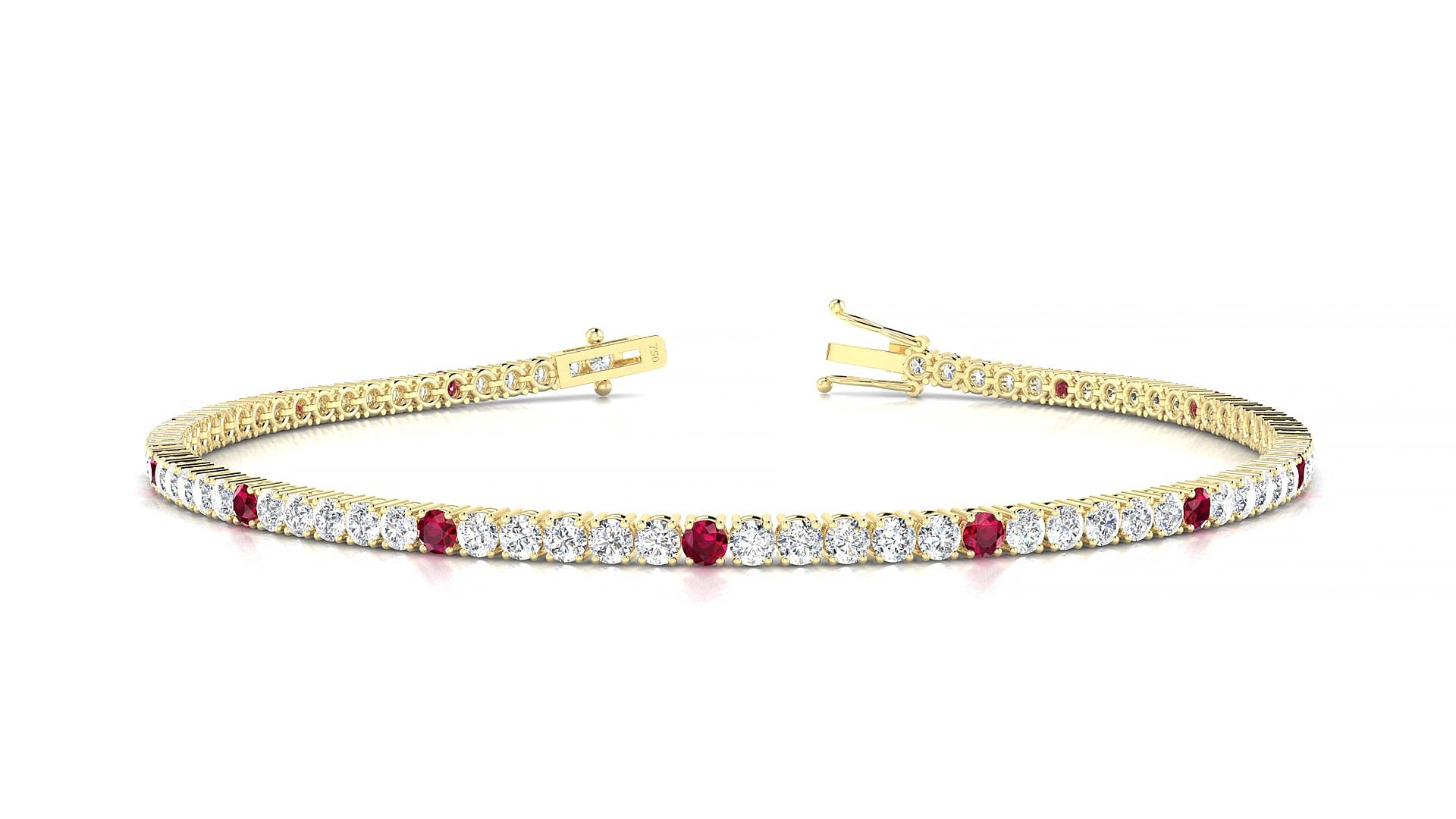 Capri 1-5 | 18k Yellow Gold 2 mm Round Natural Ruby & Diamond 15 cm Tennis Bracelet