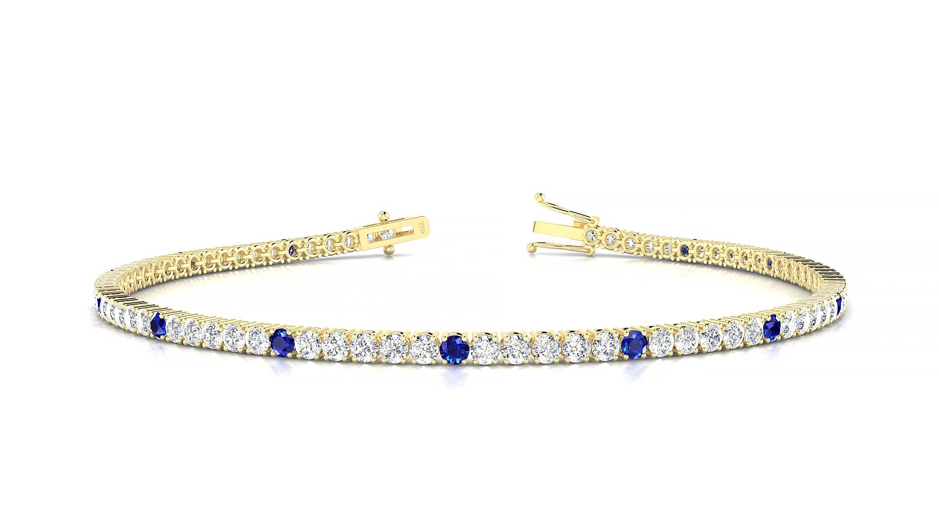 Capri 1-5 | 18k Yellow Gold 2 mm Round Natural Sapphire & Diamond 15 cm Tennis Bracelet
