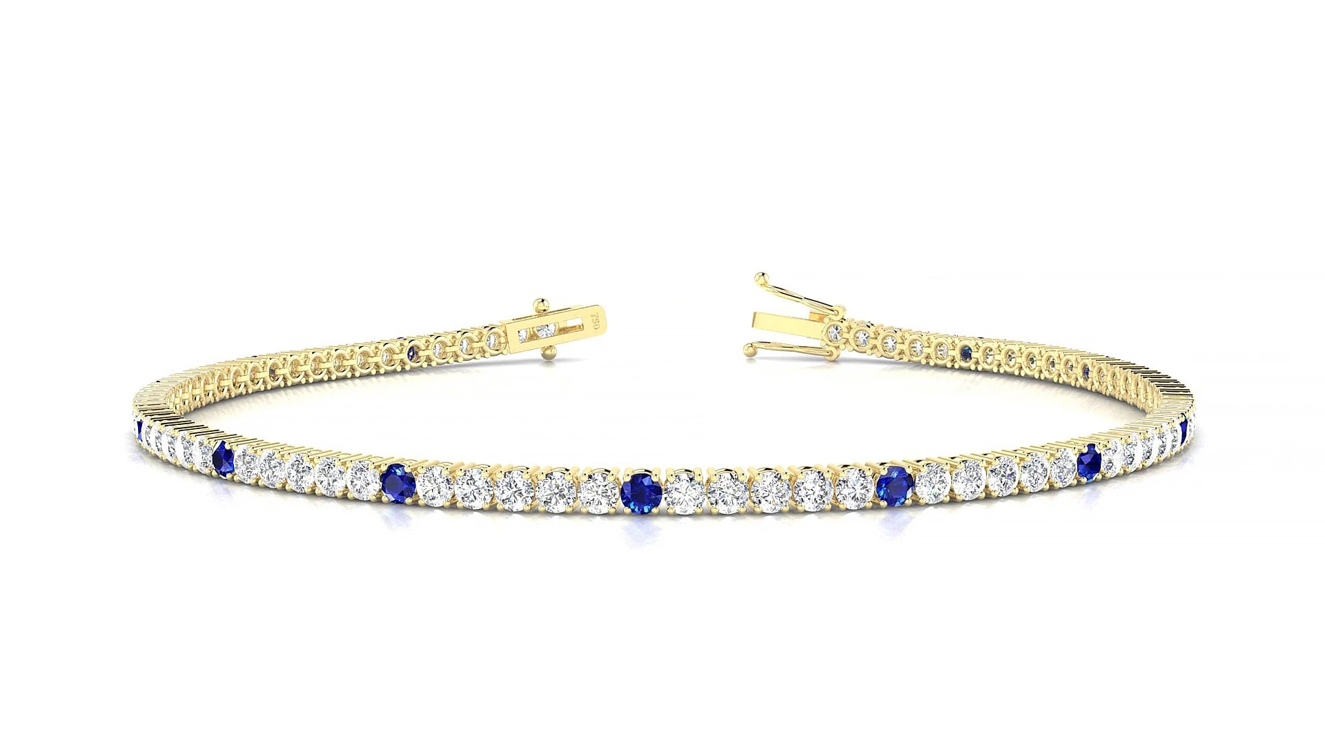 Capri 1-5 | 18k Yellow Gold 2 mm Round Natural Sapphire & Diamond Tennis Bracelet