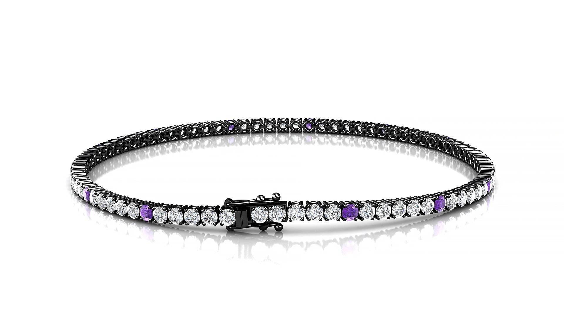 Capri 1-5 | 18k Black Gold 2 mm Round Natural Amethyst & Diamond 19 cm Tennis Bracelet