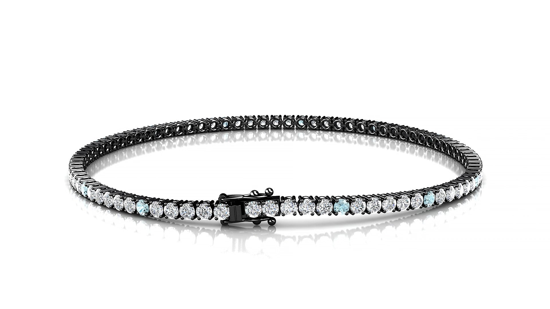 Capri 1-5 | 18k Black Gold 2 mm Round Natural Aquamarine & Diamond 17 cm Tennis Bracelet